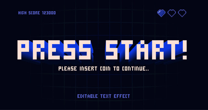 8-Bit Retro Gaming Press Start Pixel Art Editable Text Effect for Arcade UI and Retro styled Design