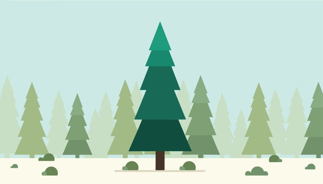 Evergreen pine tree in a winter forest background flat vector