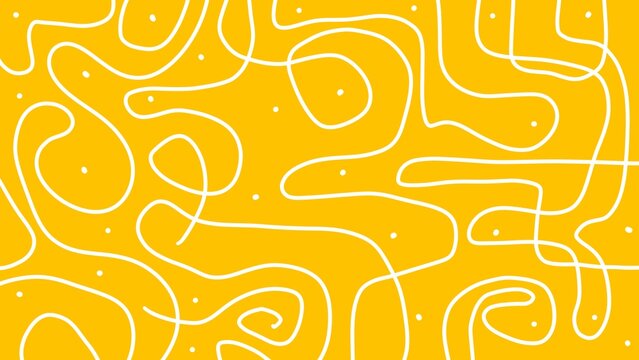 Abstract Yellow Background with Hand Drawn White Squiggly Lines and Dots