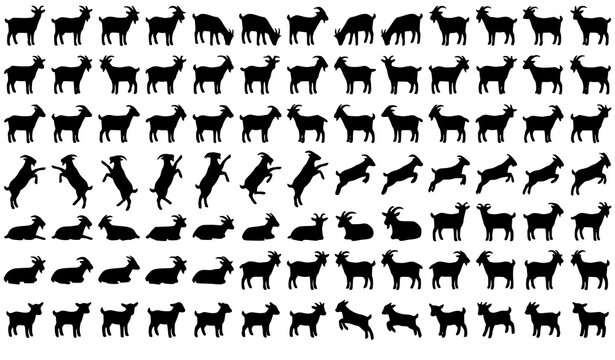 Minimal Goat Silhouette Vector Icon Set for Farm and Livestock Design