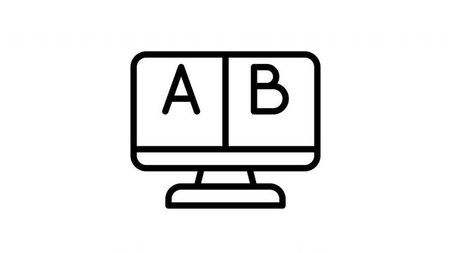 AB Testing Icon Animation with Split Screen Comparison on Computer Monitor Alpha Channel