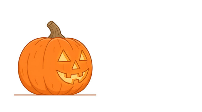 A cartoon jack-o-lantern with a smiling face on a white background