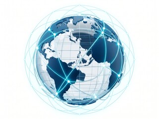 Naklejka premium Blue digital earth globe showing global internet network connection lines for business and communication data