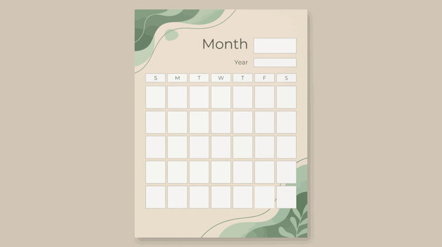 Minimalist Botanical Leaf Calendar Page