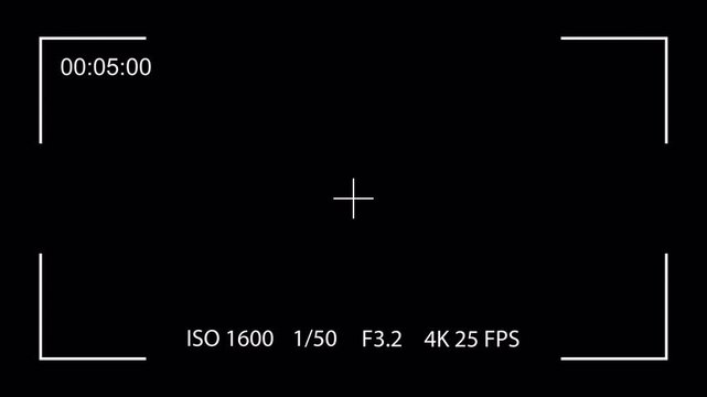 Video camera recorder screen overlay on a transparent background, 4K camcorder interface for video cameras with alpha channel. Camera recording screen interface with 30 second timer.