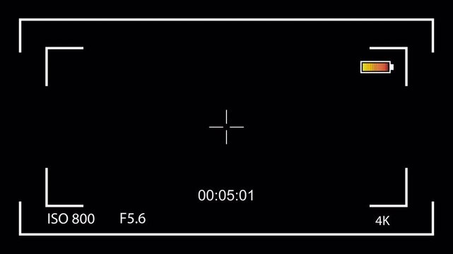 Camera recording screen overlay template in 4K. Camcorder viewfinder clean screen style for video production. camcorder recording screen Animation interface. alpha channel.