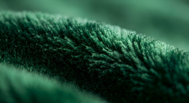 Green velvet fabric texture. Soft plush material background for design.
