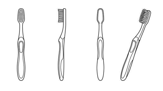 Toothbrush Outline Vector Collection Set for Dental Care Icons and Medical Hygiene Design