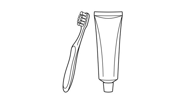 Minimalist Toothbrush and Toothpaste Tube Outline Vector Illustration for Dental Care