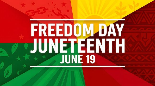 Celebrating juneteenth with red, green, and yellow colors flag celebration