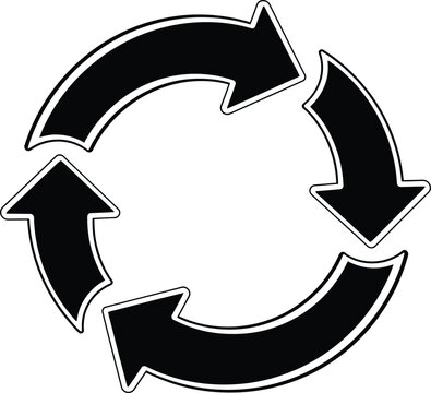 Circular arrow diagram a black and white representation of continuous process and recycling concepts