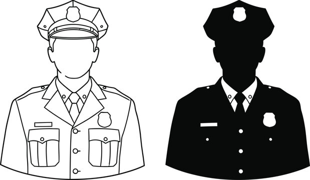 Police officer line art and silhouette illustrations