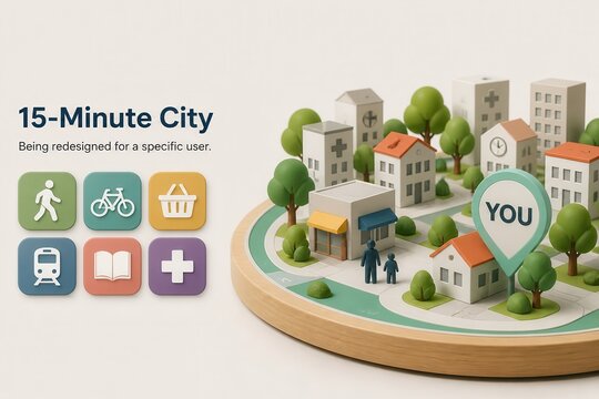 15 Minute City 3D Urban Planning Concept for Walkable Neighborhood Living