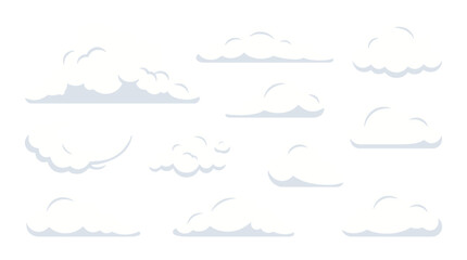 Fototapeta premium Vector icons of various white clouds floating across a blue sky