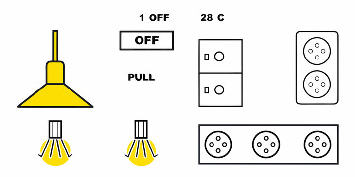 Electrical Fixtures And Controls Flat Vector Illustration On White Background