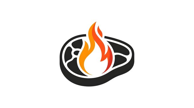 Grilled steak logo icon featuring a stylized piece of meat with fire flame