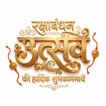 Raksha Bandhan celebration text in calligraphy golden color.