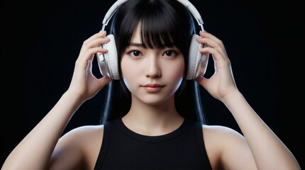 Fototapeta premium ヘッドホンをした女性