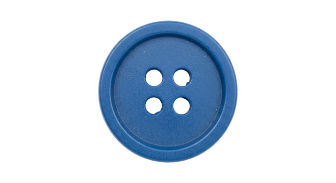 Single blue four-hole button isolated on a white background for crafting
