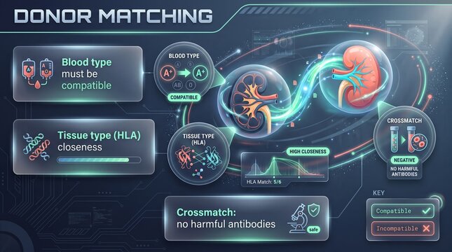 Kidney donor matching and compatibility infographic