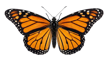 Monarch butterfly with vibrant orange wings and black veins on a white background © Sapphire