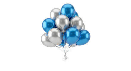 Shiny blue and silver balloons floating together on white background © Sapphire