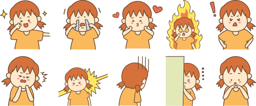 Cute Girls Character Sticker Illustration Set