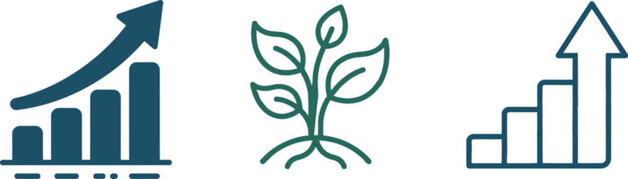 Growth and sustainability icons finance nature and progress concepts