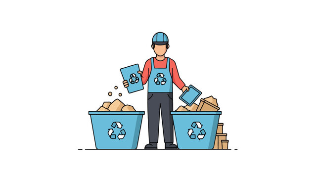 A dedicated worker sorts materials into recycling bins highlighting the importance of waste management and environmental sustainability in collection and disposal processes a commitment to a