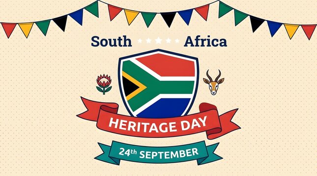 South africa heritage day celebration poster with national symbols flag emblem protea