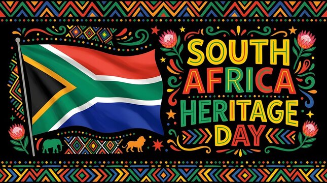 South africa heritage day celebration with national flag and text