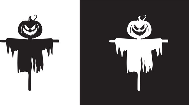 Collection of Happy Halloween scary scarecrow silhouette icon set. Vector illustration on white background.