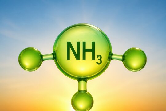 Ammonia molecule with NH3 chemical formula in green 3D chemistry background