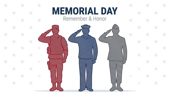 Three silhouetted figures honoring memorial day with red poppy