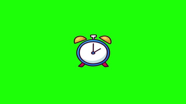 Animated alarm clock doodle icon, hand-drawn flat vector line art with wiggle effect, looping motion graphic for time, schedule and productivity design