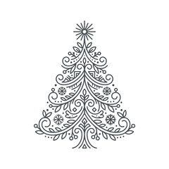 Obraz premium Elegant Christmas Tree Outline Illustration with Ornaments