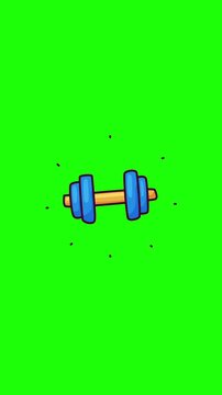 Animated dumbbell doodle icon, hand-drawn flat vector line art with wiggle effect, looping motion graphic for gym, fitness, workout and health design