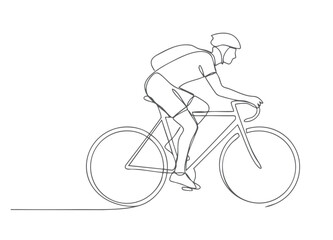 Fototapeta premium Continuous line art of bicycle rider commuting with sustainable transportation concept isolated on white background.