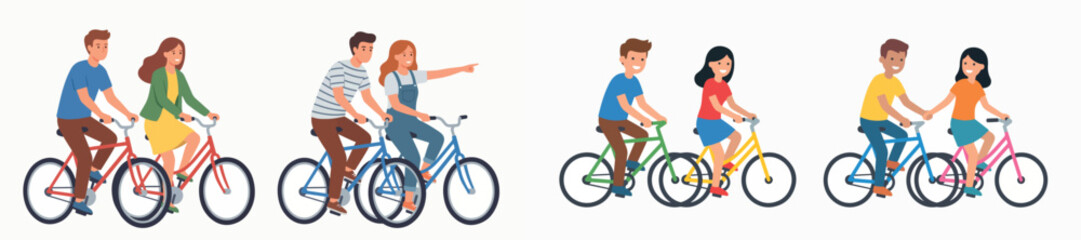 Obraz premium Set of Diverse Young People Riding Bicycles Together for Outdoor Active Lifestyle Concept