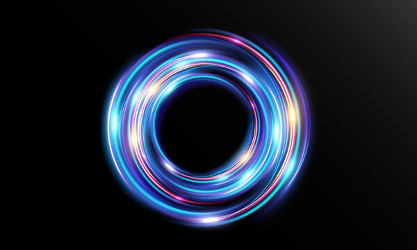 Abstract Neon Energy Ring with Glowing Circular Light Trail and Futuristic Portal Effect Isolated on Transparent Background