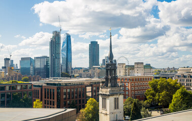 Fototapeta premium London view, skyscrapers on south embankment and London Eye at distance 