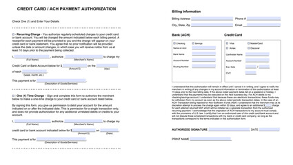 Fototapeta premium Credit Card Authorization fillable form, color vector illustration