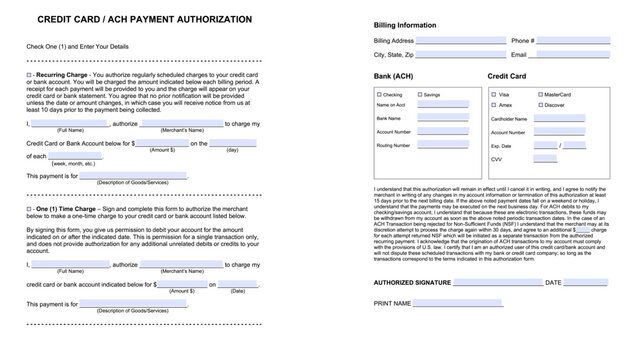 Credit Card Authorization fillable form, color vector illustration