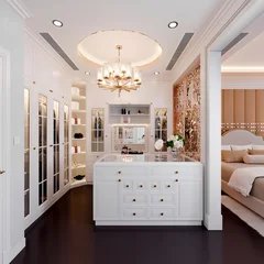 3d render cloakroom and bedroom in white deign © murattellioglu