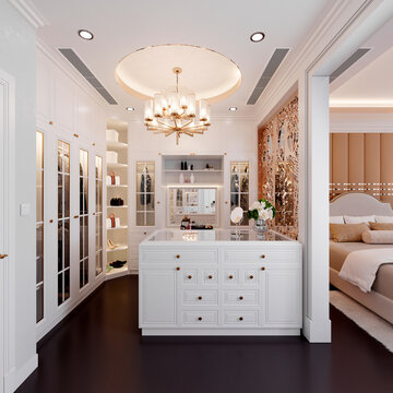 3d render cloakroom and bedroom in white deign