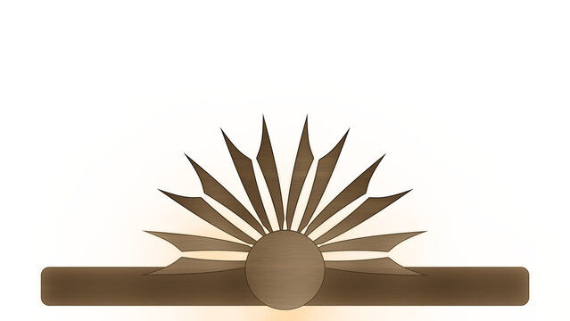 8K Dark bronze brushed metal sunburst divider with central logo placeholder isolated on transparent background