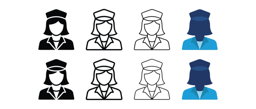 faceless nurses in various colors and styles  nurses in different colors and line styles are shown in two rows