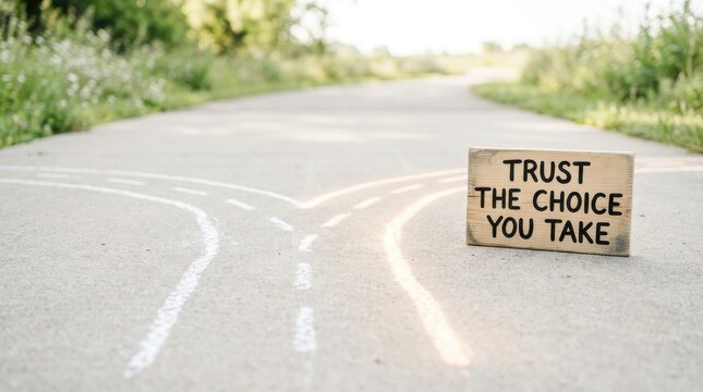 Sign at fork in road prompts thoughtful decision