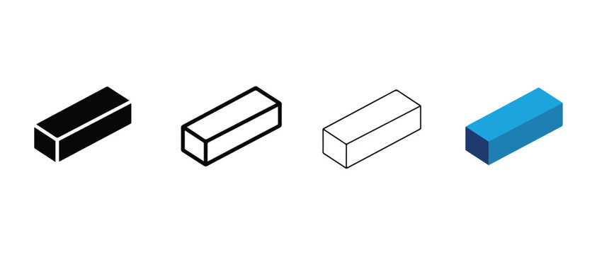 rectangular prisms icons  black white blue and outlined  on a white background