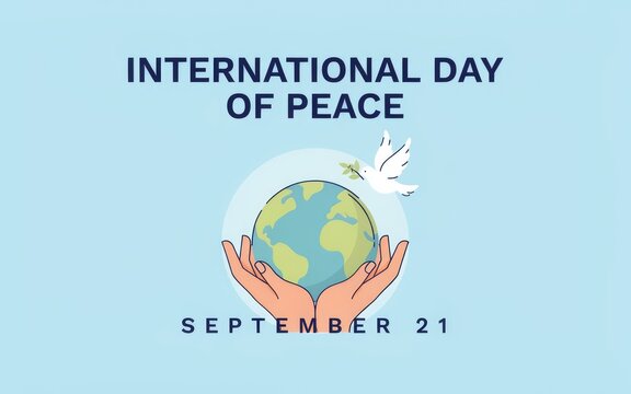 International day of peace illustration with hands holding globe and dove